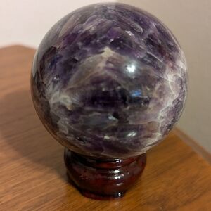Chevron amethyst crystal ball geode and display stand
